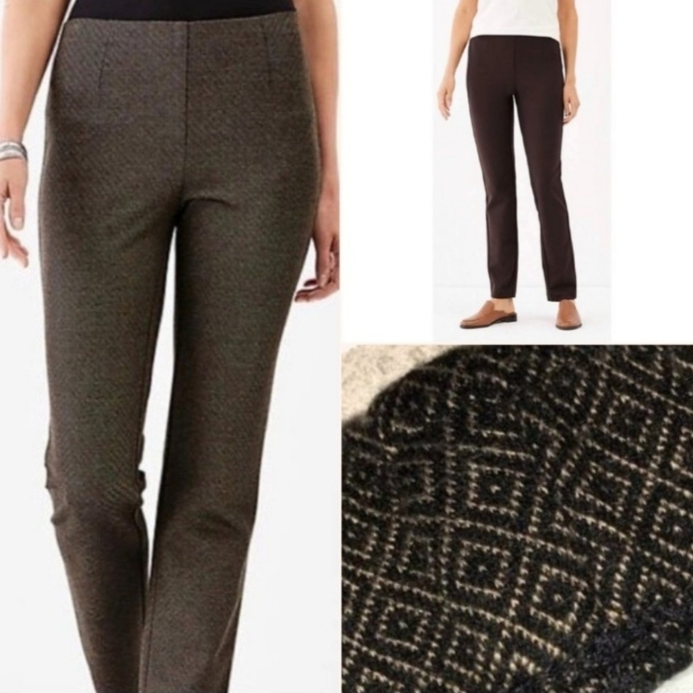 J.Jill Ponte Slim Leg Pants Black Camel Women's Large Petite LP Flat Front EUC